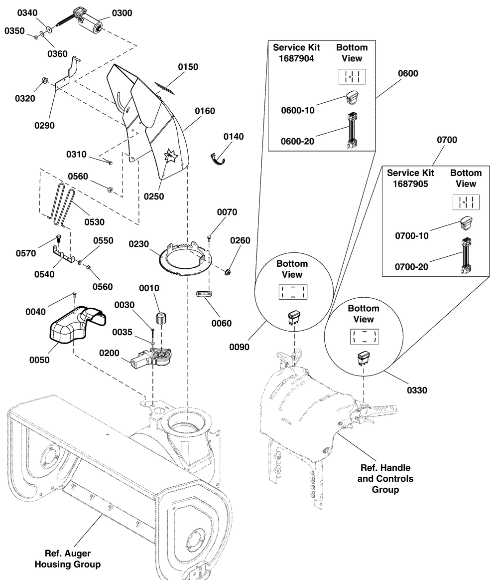 Chute And Rotation Group Diagram and Parts List for 1696572-00-PA1330ESS 2015 Briggs and Stratton Snow Blower